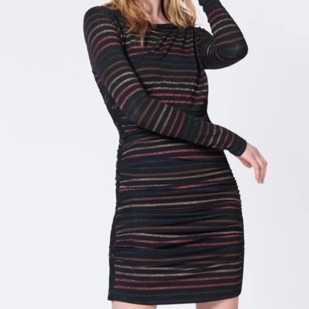 Veronica Beard Daphne Black Metallic Striped Dress